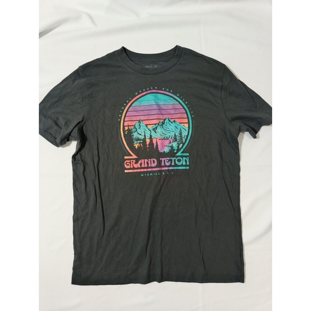 Old Navy Grand Teton Wyoming T Shirt Mens Small Black Retro National Park Graphi